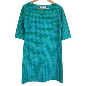 Skirtin Around Turquoise & Green Half Sleeve‎ Boat Neck Stretch Knit Shift Dress